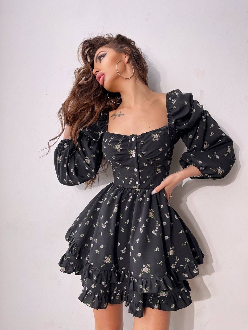 Лялькова сукня з пишною спідницею та корсетним верхом з ніжним квітковим принтом  | PUSHKA SHOP