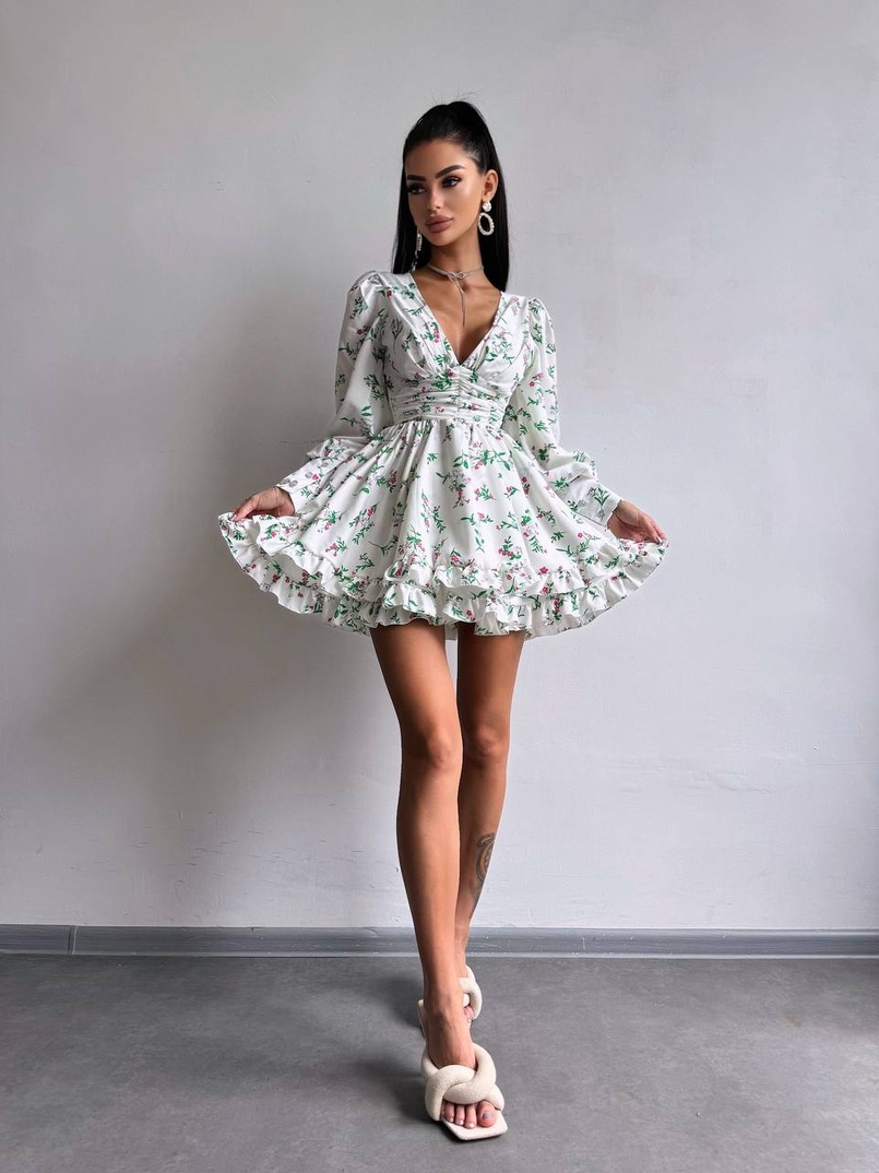 Сукня міні з пишною спідницею та драпіруванням на талії | PUSHKA SHOP