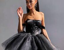 Атласна корсетна сукня міні з гачками та пишною фатиновою спідницею  | PUSHKA SHOP