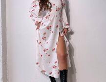 Квіткова сукня-міді зі шнурівкою на спинці та розрізом на ніжці | PUSHKA SHOP