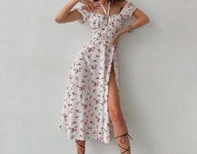 Платье миди с завязками на груди в цветочный принт Платье миди с завязками на груди в цветочный принт | PUSHKA SHOP