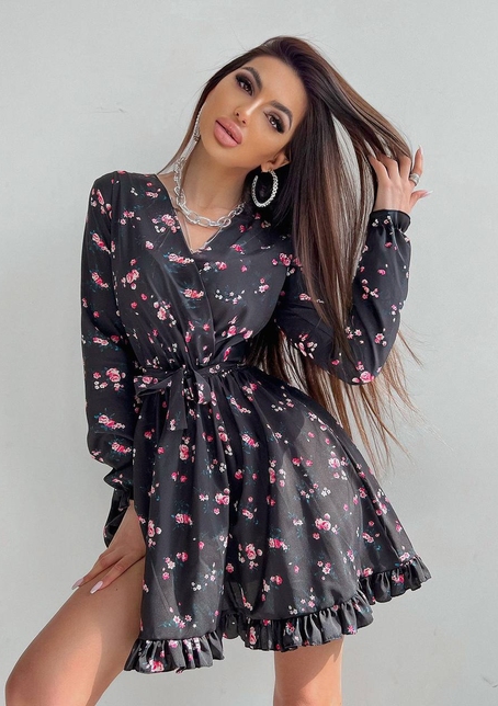 Сукня в квітковий принт з воланами | PUSHKA SHOP