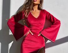 Оксамитова сукня міді з розкльошеними рукавами декорована стразами  | PUSHKA SHOP