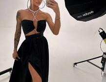 Атласна сукня максі із шнуром зі стразами  | PUSHKA SHOP