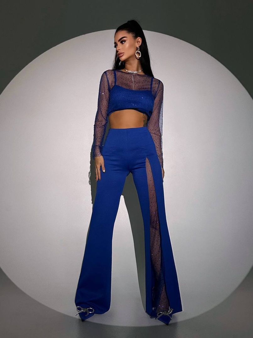Комплект: топ + штани із сіткою зі стразами  | PUSHKA SHOP