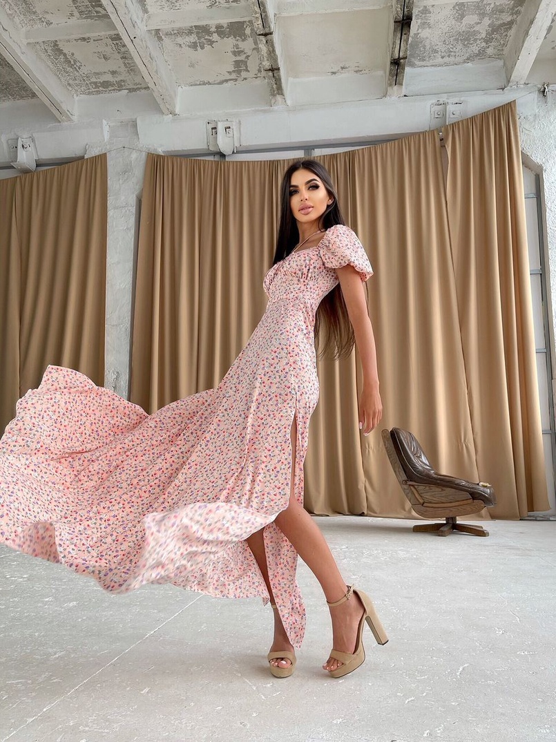 Цветочное платье макси с разрезом  Цветочное платье макси с разрезом  | PUSHKA SHOP