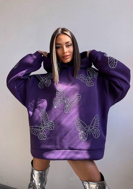 Трендове худі over size із сяючими стразами  | PUSHKA SHOP