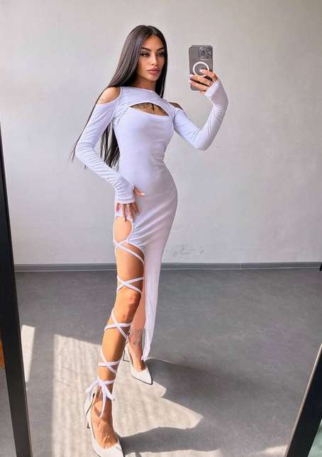 Трикотажна сукня з зав’язкою на ніжку   | PUSHKA SHOP