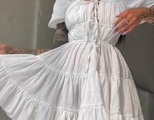 Муслиновое платье с оборками и завязками на груди Муслиновое платье с оборками и завязками на груди | PUSHKA SHOP