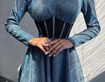 Приталена блискуча сукня з корсетною вставкою та пишною спідницею-сонцем | PUSHKA SHOP