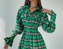 Кашемировое приталенное платье-рубашка в клетку | PUSHKA SHOP