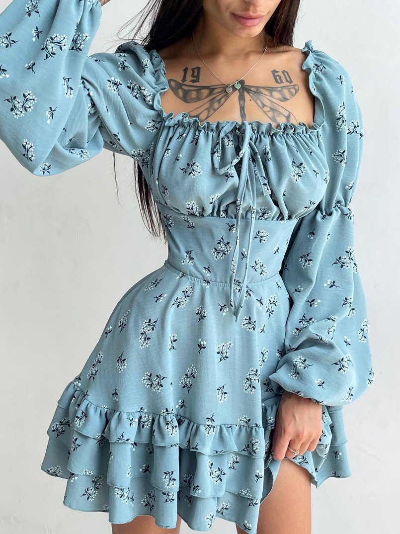 Квіткова сукня з воланами та шнуровкою по спинці Квіткова сукня з воланами та шнуровкою по спинці | PUSHKA SHOP