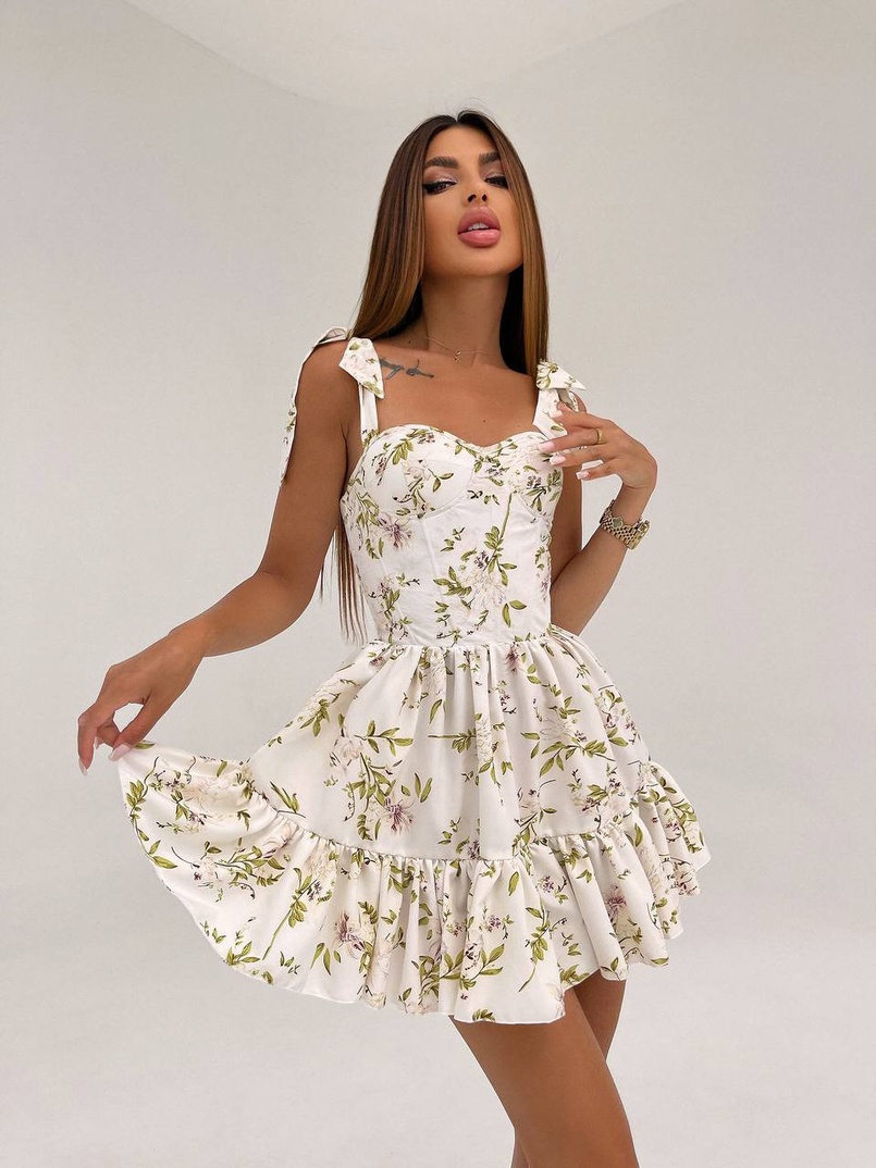 Сукня з чашечками та елементами корсету в квітковий принт  | PUSHKA SHOP