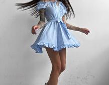 Муслиновое платье мини с корсетной вставкой на талии с косточками  | PUSHKA SHOP