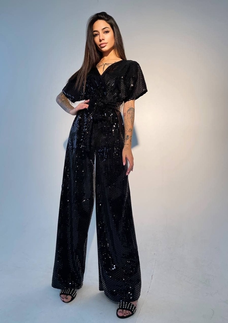 Бархатный комбинезон с голографическими блестками | PUSHKA SHOP