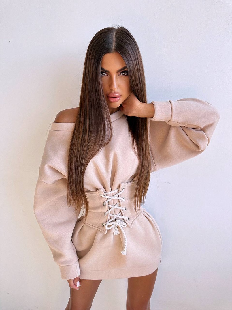 Тепле затишне худі over-size на флісі + корсет на шнурівці Можна носити з корсетом та без | PUSHKA SHOP