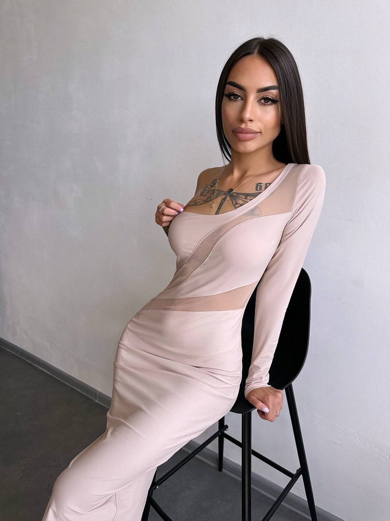 Сукня міді  із вставками сітки  | PUSHKA SHOP