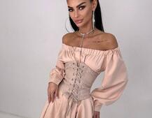 Приталена сорочка на плічках+  мереживний корсет | PUSHKA SHOP