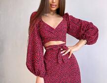 Комплект: топ із зав'язками на талії + спідниця міді з розрізом Комплект: топ із зав'язками на талії + спідниця міді з розрізом | PUSHKA SHOP