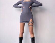 Трикотажне плаття по фігурі зі шнурівкою на ніжці | PUSHKA SHOP