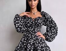 Сукня з квітковим принтом з воланами на ґудзиках  Сукня з квітковим принтом з воланами на ґудзиках  | PUSHKA SHOP