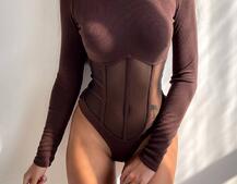 Трикотажне боді з сітчастою вставкою | PUSHKA SHOP