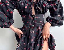 Сукня з квітковим принтом з воланами на ґудзиках  | PUSHKA SHOP