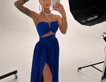 Атласна сукня максі із шнуром зі стразами Атласна сукня максі із шнуром зі стразами | PUSHKA SHOP