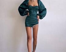 Атласний  комплект: корсет + спідниця декорована бахромою зі страз | PUSHKA SHOP