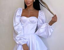 Атласна корсетна сукня бюстьє з пишною подвійною спідницею та об‘ємними рукавами | PUSHKA SHOP