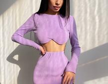 Трикотажный комплект: топ с чашечками push up + юбка миди с разрезом Трикотажный комплект: топ с чашечками push up + юбка миди с разрезом | PUSHKA SHOP