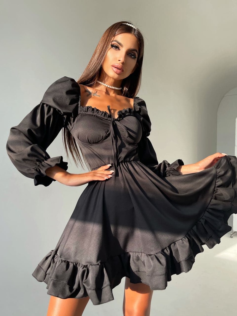 Платье с чашечками и пышной юбкой с оборками   | PUSHKA SHOP