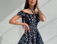 Платье мини с корсетной вставкой на талии с косточками Платье мини с корсетной вставкой на талии с косточками | PUSHKA SHOP