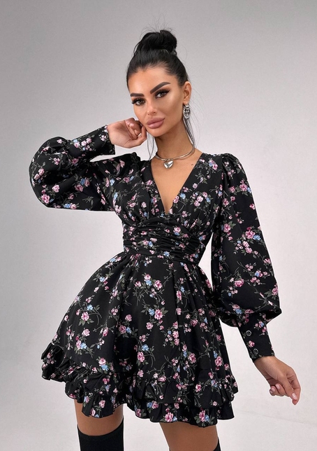 Сукня міні з пишною спідницею та драпіруванням на талії | PUSHKA SHOP