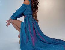 Блестящее платье макси с разрезом  | PUSHKA SHOP