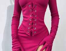 Комплект: трикотажне плаття- міді + корсет + рукавички | PUSHKA SHOP