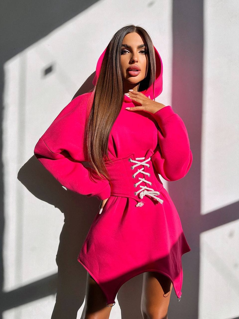 Тепле приталене худі з капюшоном на флісі + корсет на шнурівці Можна носити з корсетом та без | PUSHKA SHOP