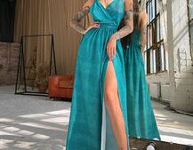 Блестящее платье-макси с разрезом   | PUSHKA SHOP