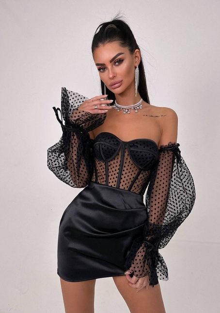 Улюблений комплект в новому виконанні: корсет бюстьє з об’ємними рукавами + спідниця міні | PUSHKA SHOP