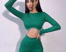 Комплект : штани кльош і топ , декорований бахромою зі страз Ручна робота | PUSHKA SHOP