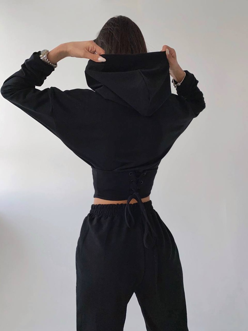 Костюм: укорочённое худи с корсетом+ джоггеры  Костюм: укорочённое худи с корсетом+ джоггеры  | PUSHKA SHOP