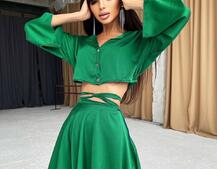 Шелковый комплект: укорочённая рубашка + юбка с запахом   Шелковый комплект: укорочённая рубашка + юбка с запахом   | PUSHKA SHOP