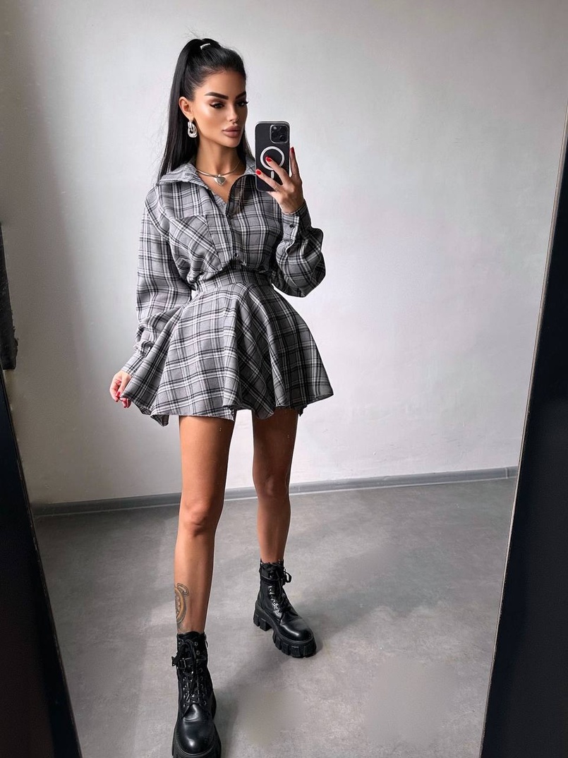 Комплект: сорочка + спідниця у клітинку Комплект: сорочка + спідниця у клітинку | PUSHKA SHOP