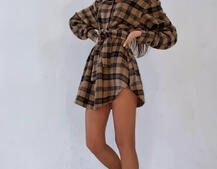 Тёплое байковое платье-рубашка в клетку Тёплое байковое платье-рубашка в клетку | PUSHKA SHOP