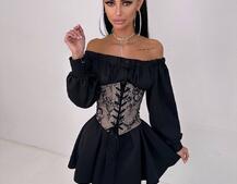Приталена сорочка на плічках+  мереживний корсет | PUSHKA SHOP