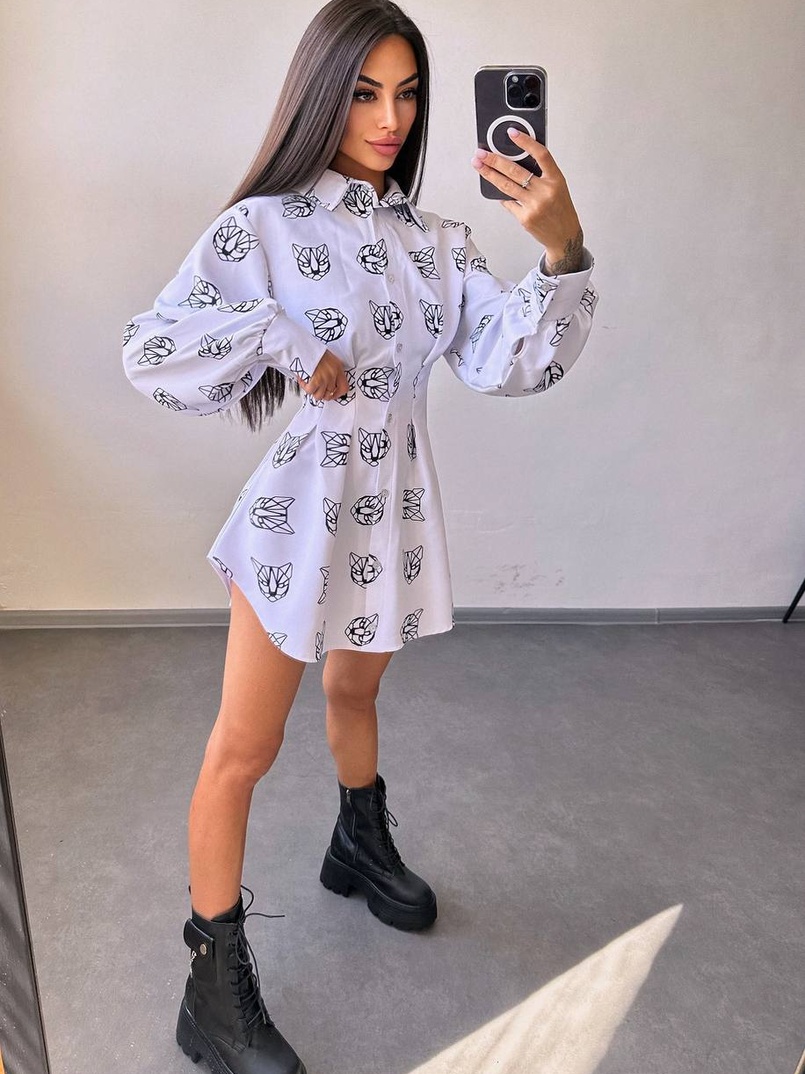 Приталена сорочка з принтом | PUSHKA SHOP