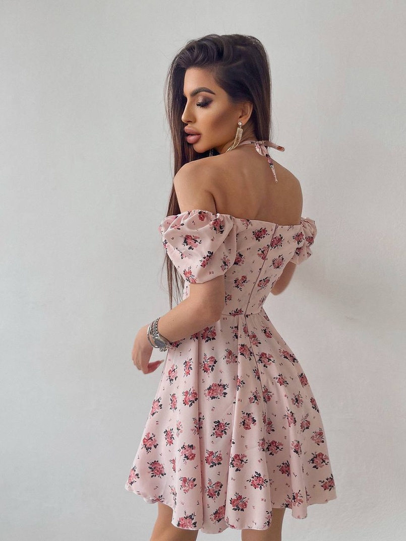 Платье с завязками на груди в цветочный принт | PUSHKA SHOP