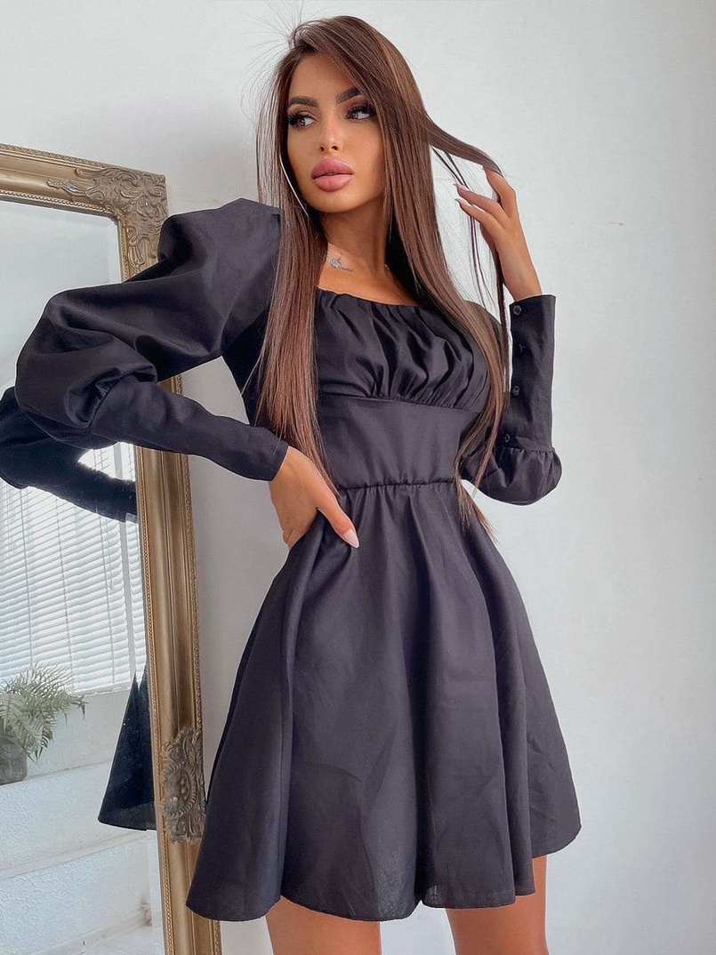 Платье с объемными рукавами из хлопка  | PUSHKA SHOP