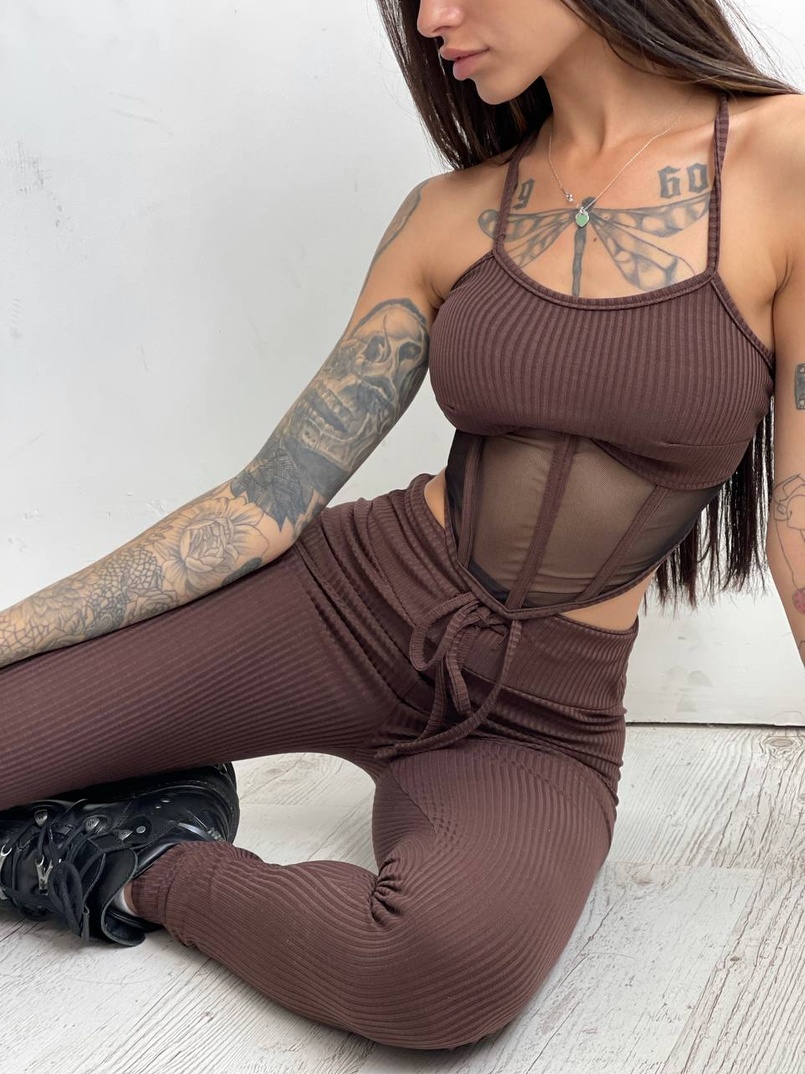 Трикотажный комплект: корсетный топ на косточках + леггинсы | PUSHKA SHOP