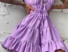 Муслиновое платье с оборками и завязками на груди Муслиновое платье с оборками и завязками на груди | PUSHKA SHOP